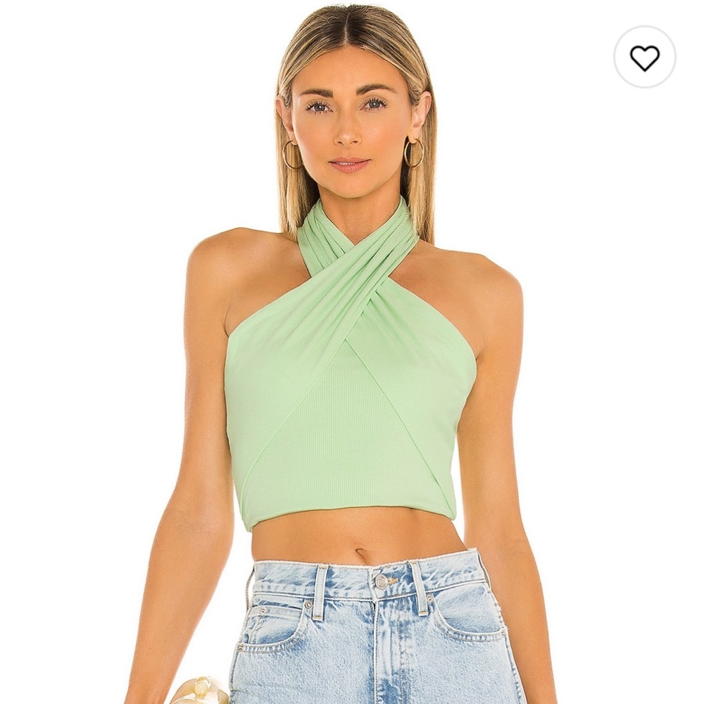 Amelie Green Wrap Halter Top Superdown Revolve